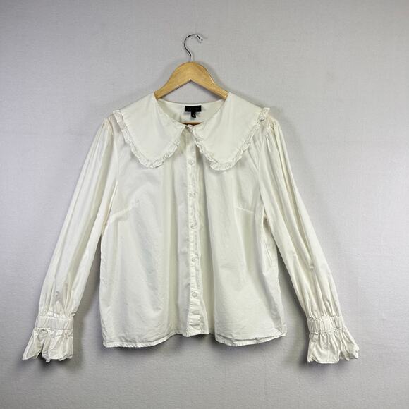 Woman's White Peter Pan Collar Botton Up Blouse - Size XL Vintage Classic - Picture 1 of 11